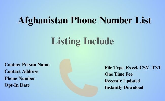 Afghanistan phone number list